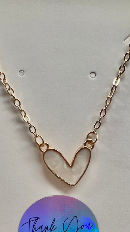 Gold plated white heart pendant necklace
