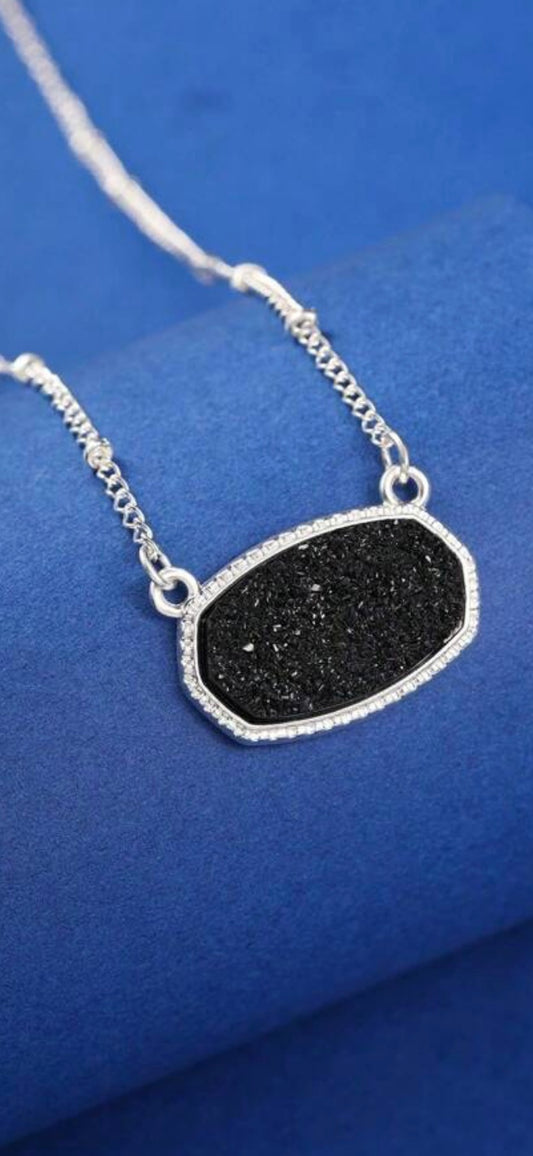 Black Crystal Oval Necklace